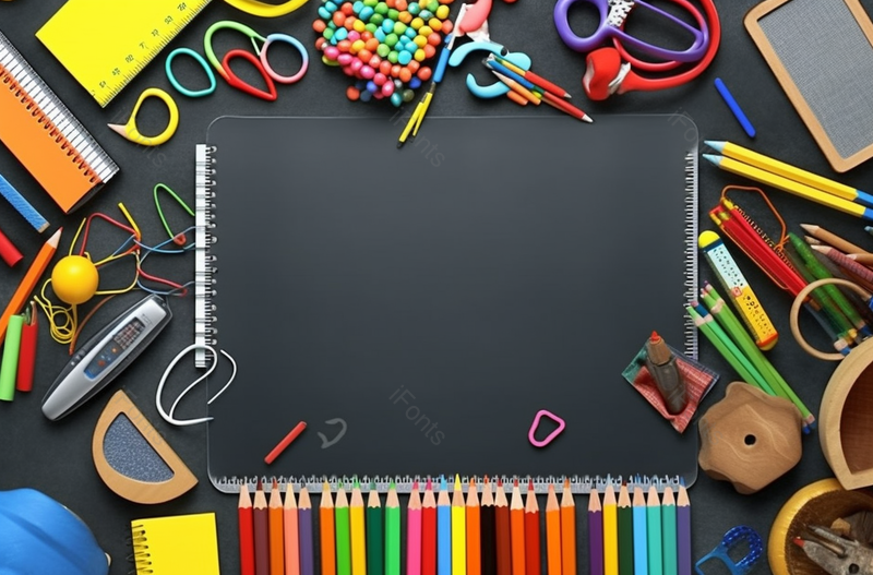 学校用品在黑色黑板上,高清,摄影图,摄影图片,图片大全,摄影图免费下载